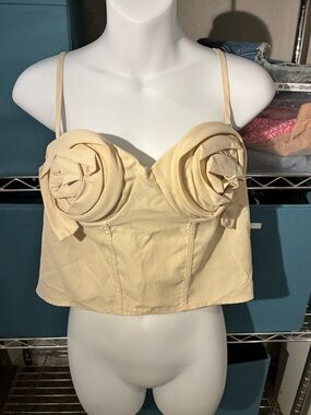 PrettyLittleThing Cream Strapless Bustier Top Ruffles